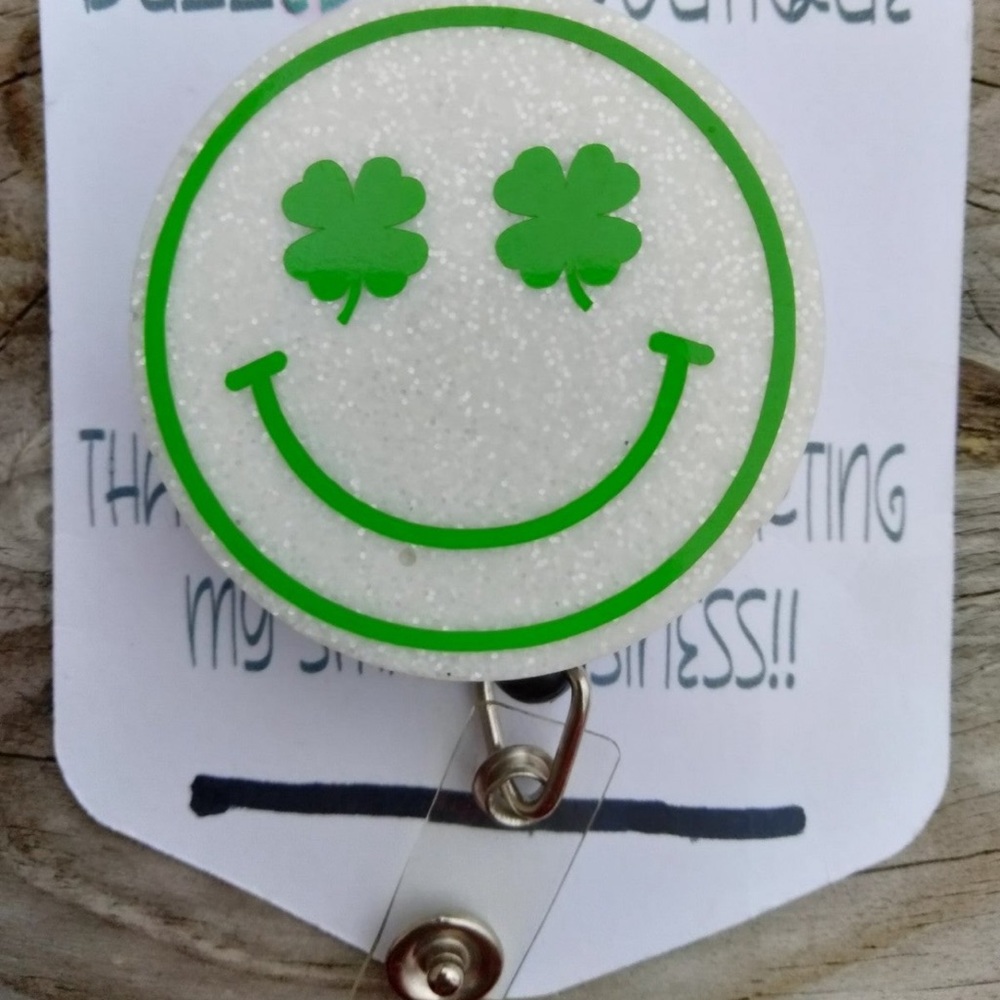 Lucky St Patrick’s Smiley Face Retractable Name Badge Reel ID Tag Holder